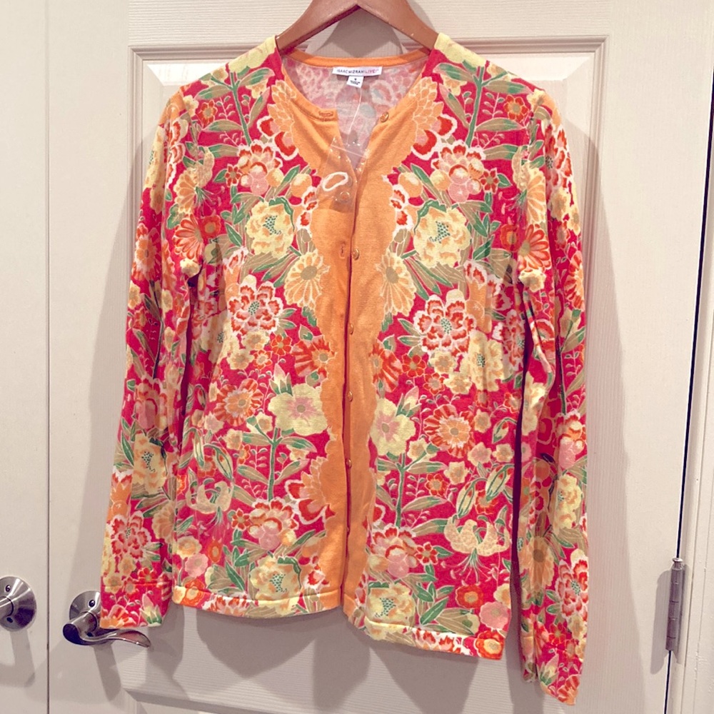 Isaac Mizrahi Floral Velvet Cardigan in Orange, Red, Yellow and Green